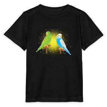 deux perruches vertes et bleues - T-shirt bio MINI CREATOR Stanley/Stella Enfant - noir - Devant - Mikhail (115cm)