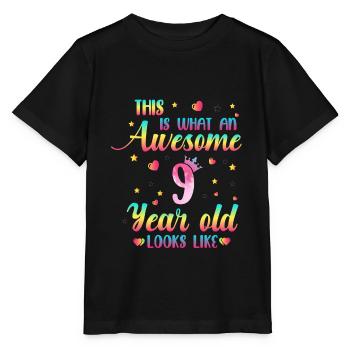 9th Birthday Girl, 9 Year Old Gift Girl - Stanley/Stella MINI CREATOR Kids’ T-Shirt - black - Front - Mikhail (115cm)