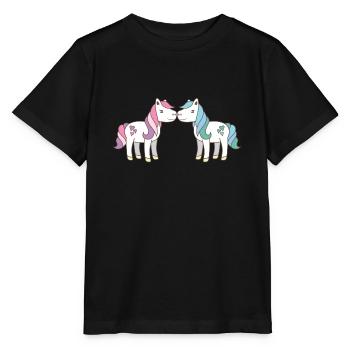 zwei niedliche Einhörner, die Rosa und Aqua küssen - Stanley/Stella Kinder T-Shirt MINI CREATOR  - Schwarz - Vorne - Mikhail (115cm)