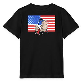 Mutton Buster USA Flag Sheep Rider - Stanley/Stella MINI CREATOR Kids’ T-Shirt - black - Front - Mikhail (115cm)