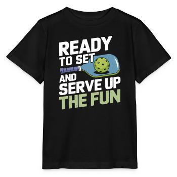 Pickleball Teamsport Paddleball Spielen - Stanley/Stella Kinder T-Shirt MINI CREATOR  - Schwarz - Vorne - Mikhail (115cm)