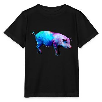 Farbenfrohes Schwein - Stanley/Stella Kinder T-Shirt MINI CREATOR  - Schwarz - Vorne - Mikhail (115cm)