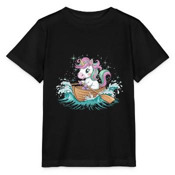 Ein Einhorn-Paddelboot - Stanley/Stella Kinder T-Shirt MINI CREATOR  - Schwarz - Vorne - Mikhail (115cm)