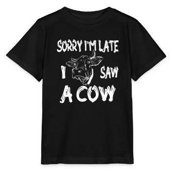 Désolé je suis en retard j’ai vu une vache - T-shirt bio MINI CREATOR Stanley/Stella Enfant - noir - Devant - Mikhail (115cm)