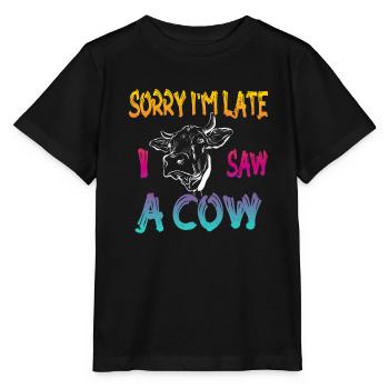 Désolé je suis en retard j’ai vu une vache - T-shirt bio MINI CREATOR Stanley/Stella Enfant - noir - Devant - Mikhail (115cm)