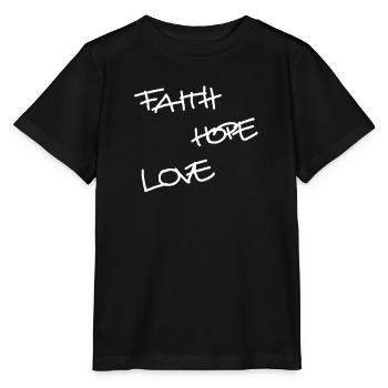 Foi Espérance Amour, Rosaire, Symbole, Croix, Dieu - T-shirt bio MINI CREATOR Stanley/Stella Enfant - noir - Devant - Mikhail (115cm)