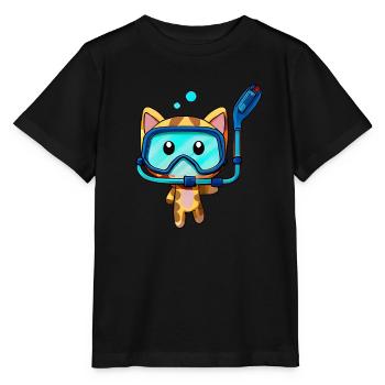 Cat Snorkel Diver snorkeling - Stanley/Stella MINI CREATOR Kids’ T-Shirt - black - Front - Mikhail (115cm)
