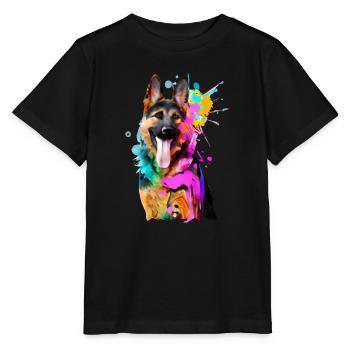 Farbkleckse Schäferhund - Stanley/Stella Kinder T-Shirt MINI CREATOR  - Schwarz - Vorne - Mikhail (115cm)