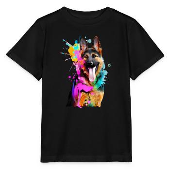 Farbkleckse Schäferhund - Stanley/Stella Kinder T-Shirt MINI CREATOR  - Schwarz - Vorne - Mikhail (115cm)