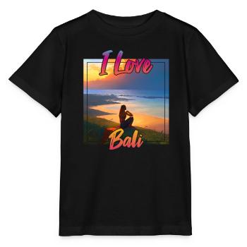 Bali sunset with declaration of love - Stanley/Stella MINI CREATOR Kids’ T-Shirt - black - Front - Mikhail (115cm)
