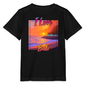 Bali sunset with declaration of love - Stanley/Stella MINI CREATOR Kids’ T-Shirt - black - Front - Mikhail (115cm)
