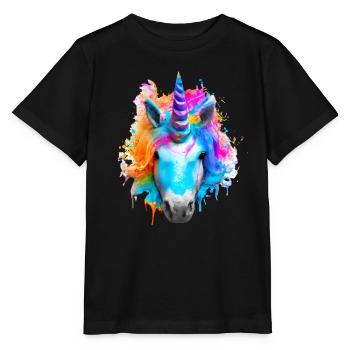 Farbenfrohes Einhorn - Stanley/Stella Kinder T-Shirt MINI CREATOR  - Schwarz - Vorne - Mikhail (115cm)