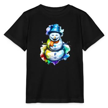 Colorful snowman in the blaze of lights - Stanley/Stella MINI CREATOR Kids’ T-Shirt - black - Front - Mikhail (115cm)