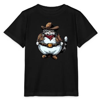 Gros chat cowboy - T-shirt bio MINI CREATOR Stanley/Stella Enfant - noir - Devant - Mikhail (115cm)