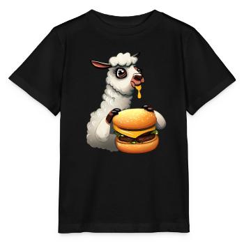 Cheeseburger eating llama - Stanley/Stella MINI CREATOR Kids’ T-Shirt - black - Front - Mikhail (115cm)
