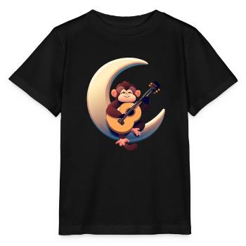 Musikalischer Affe im Halbmond - Stanley/Stella Kinder T-Shirt MINI CREATOR  - Schwarz - Vorne - Mikhail (115cm)