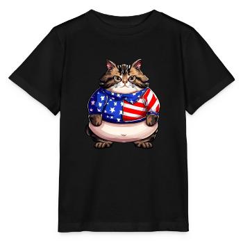 Amerikanische Flaggen-Katze - Stanley/Stella Kinder T-Shirt MINI CREATOR  - Schwarz - Vorne - Mikhail (115cm)