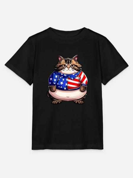 Amerikanische Flaggen-Katze - Stanley/Stella Kinder T-Shirt MINI CREATOR - Schwarz