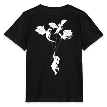 Funny Trendy Little Girl With Dragon - Stanley/Stella MINI CREATOR Kids’ T-Shirt - black - Front - Mikhail (115cm)