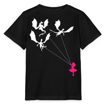 Funny Trendy Little Girl With Dragon - Stanley/Stella MINI CREATOR Kids’ T-Shirt - black - Front - Mikhail (115cm)