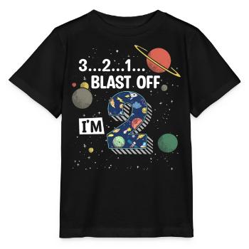 Blast Off J’ai 2 ans, 2ème anniversaire - T-shirt bio MINI CREATOR Stanley/Stella Enfant - noir - Devant - Mikhail (115cm)