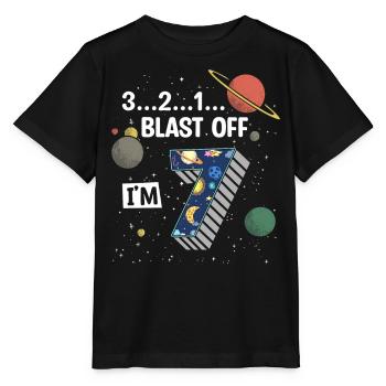 Blast Off J’ai 7 ans, 7ème anniversaire - T-shirt bio MINI CREATOR Stanley/Stella Enfant - noir - Devant - Mikhail (115cm)