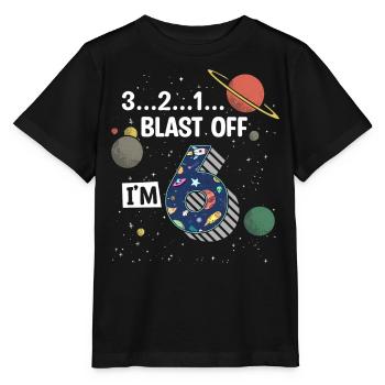 Blast Off J’ai 6 ans, 6ème anniversaire - T-shirt bio MINI CREATOR Stanley/Stella Enfant - noir - Devant - Mikhail (115cm)