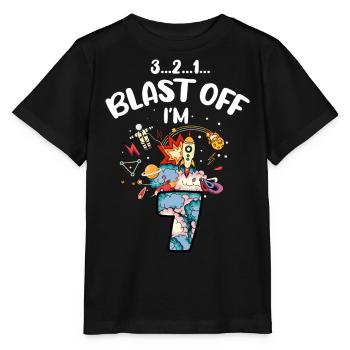 Blast Off J’ai 7 ans, 7ème anniversaire - T-shirt bio MINI CREATOR Stanley/Stella Enfant - noir - Devant - Mikhail (115cm)