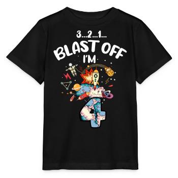 Blast Off J’ai 4 ans, 4ème anniversaire - T-shirt bio MINI CREATOR Stanley/Stella Enfant - noir - Devant - Mikhail (115cm)