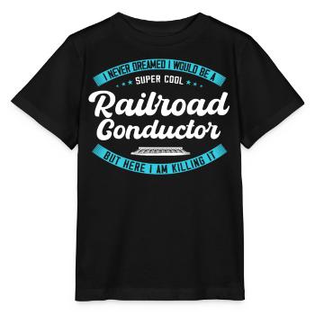 Railway fan, locomotive, railway conductor - Stanley/Stella MINI CREATOR Kids’ T-Shirt - black - Front - Mikhail (115cm)