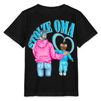 stolze Oma Enkel Herz blonde Haare - Stanley/Stella Kinder T-Shirt MINI CREATOR  - Schwarz - Vorne - Mikhail (115cm)