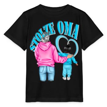stolze Oma - Enkel schwarze Haare blaues Herz - Stanley/Stella Kinder T-Shirt MINI CREATOR  - Schwarz - Vorne - Mikhail (115cm)