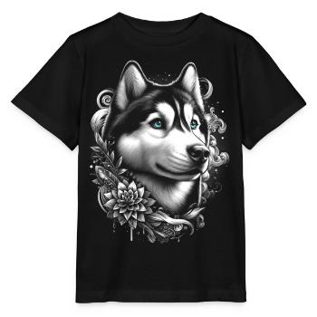 Husky mit blauen Augen im Streetstyle - Stanley/Stella Kinder T-Shirt MINI CREATOR  - Schwarz - Vorne - Mikhail (115cm)