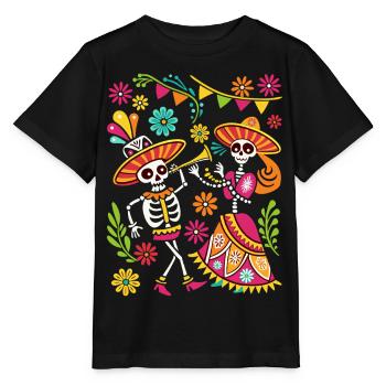 Mexican Skull Sugar Skull Dia de Muertos - Stanley/Stella MINI CREATOR Kids’ T-Shirt - black - Front - Mikhail (115cm)