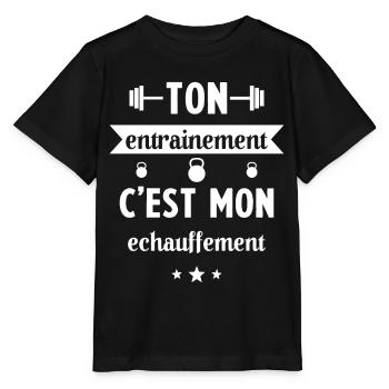 Ton entrainement c'est mon échauffement Humour - T-shirt bio MINI CREATOR Stanley/Stella Enfant - noir - Devant - Mikhail (115cm)