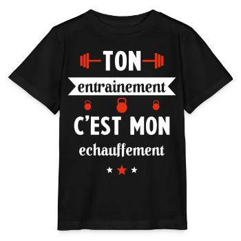 Ton entrainement c'est mon échauffement Humour - T-shirt bio MINI CREATOR Stanley/Stella Enfant - noir - Devant - Mikhail (115cm)