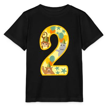 2ème cadeau d’anniversaire numéro deux ans animaux de zoo - T-shirt bio MINI CREATOR Stanley/Stella Enfant - noir - Devant - Mikhail (115cm)