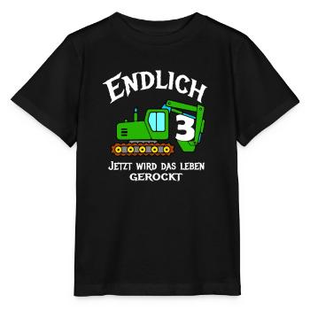 Bagger T-Shirt 3. Geburtstag 3 Jahre Jungen Shirt - Stanley/Stella Kinder T-Shirt MINI CREATOR  - Schwarz - Vorne - Mikhail (115cm)