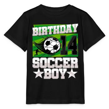 14th birthday Boy Soccer 14 Years Old Gifts - Stanley/Stella MINI CREATOR Kids’ T-Shirt - black - Front - Mikhail (115cm)