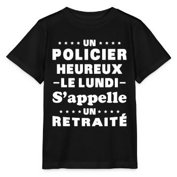 un policier heureux le lundi s'appelle un retraité - T-shirt bio MINI CREATOR Stanley/Stella Enfant - noir - Devant - Mikhail (115cm)