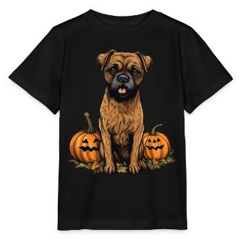 Border Terrier Hundekürbis Faule Halloween-Party - Stanley/Stella Kinder T-Shirt MINI CREATOR  - Schwarz - Vorne - Mikhail (115cm)