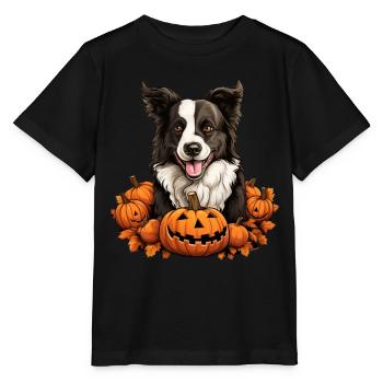 Border-Collie-Hundekürbis-faule Halloween-Party - Stanley/Stella Kinder T-Shirt MINI CREATOR  - Schwarz - Vorne - Mikhail (115cm)