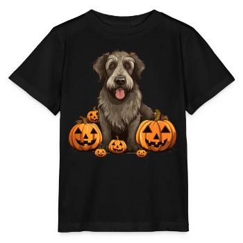 Irish Wolfhound Dog Pumpkin Lazy Halloween Party - Stanley/Stella MINI CREATOR Kids’ T-Shirt - black - Front - Mikhail (115cm)