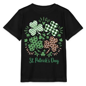 Trèfle à carreaux à imprimé léopard Trèfle Saint-Patrick - T-shirt bio MINI CREATOR Stanley/Stella Enfant - noir - Devant - Mikhail (115cm)