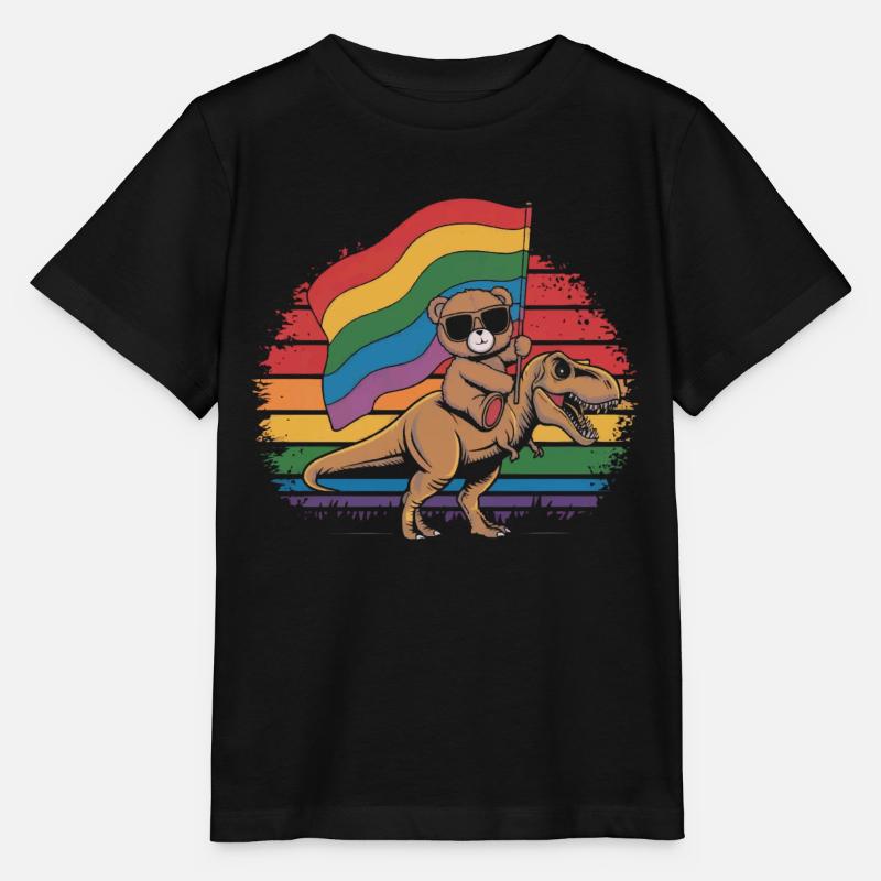 Teddy Bear Rides Dinosaur LGBTQ Rainbow Banner - T-shirt bio MINI CREATOR Stanley/Stella Enfant - noir