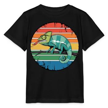 Retro Chameleon Owner Sunset for Reptile Lovers - Stanley/Stella Kinder T-Shirt MINI CREATOR  - Schwarz - Vorne - Mikhail (115cm)