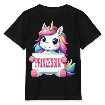 Einhorn mit Prinzessin - Stanley/Stella Kinder T-Shirt MINI CREATOR  - Schwarz - Vorne - Mikhail (115cm)