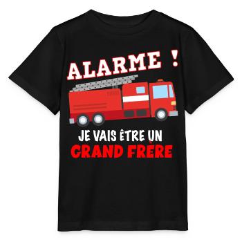 Petit pompier futur grand frère Cadeau Annonce - T-shirt bio MINI CREATOR Stanley/Stella Enfant - noir - Devant - Mikhail (115cm)