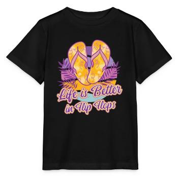 Life is better in flip flops, summer holidays, sun - Stanley/Stella MINI CREATOR Kids’ T-Shirt - black - Front - Mikhail (115cm)