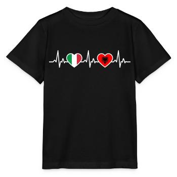 Albanien Italien Albanische Herzschlag Flagge - Stanley/Stella Kinder T-Shirt MINI CREATOR  - Schwarz - Vorne - Mikhail (115cm)